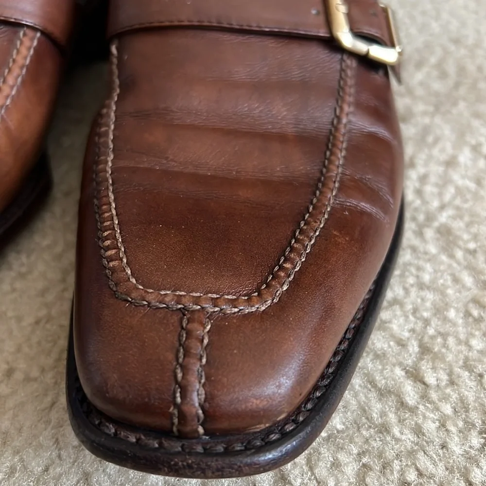 Salvatore Ferragamo Chestnut Brown Leather Slip-On Loafers with Gold Buckles